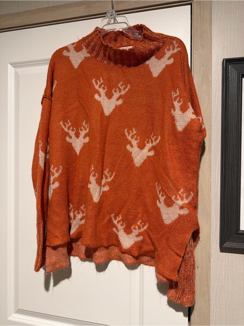 Women's Orange Reindeer Turtleneck Sweater